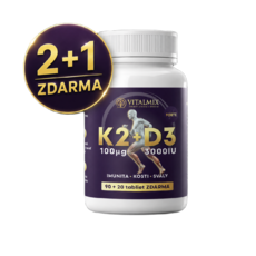 VITALMIX VITAMIN K2 100µg + D3 FORTE 3000IU 90+20tbl AKCE 2+1 ZDARMA