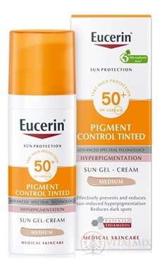Eucerin SUN PIGMENT CONTROL TINTED SPF50+ MEDIUM emulze na opalování s depigmentačním účinkem, středně tmavá 1x50 ml