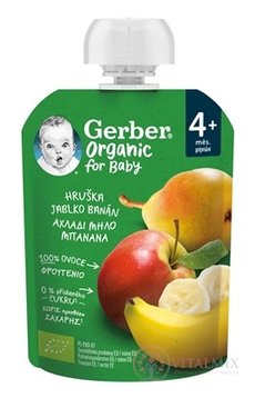 Gerber Organic Kapsička Hruška, jablko, banán bio ovocná svačinka (od ukonč. 4. měsíce) 1x90 g