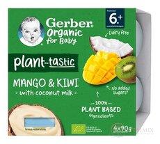 Gerber Organic Rostlinný dezert Mango a kiwi s kokosovým mlékem (od ukonč. 6. měsíce) 4x90 g