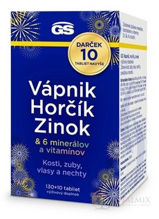 GS Vápník Hořčík Zinek Dárek tbl (+ 6 minerálů a vitamínů) 130+10 navíc (140 ks)