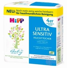 HiPP Babysanft Čistící vlhčené ubrousky Ultra Sensitive, Economy pack 4x52 ks