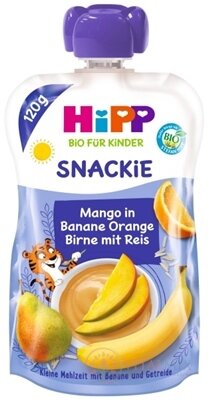 HiPP BIO KINDER Banán Pomeranč Hruška Mango Rýže kapsička (od 1. roku) ovocno-obilný příkrm 1x120 g