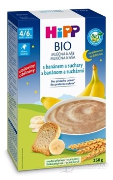 HiPP BIO Mléčná KAŠE Dobrou noc s banán.a suchary pro kojence (od ukonč. 4/6. měsíce) 1x250 g