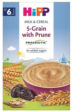 HiPP Mléčná KAŠE PRAEBIOTIK vícezrnná se švestkami (od 6. měsíce) (5-zrnná) (inov. 2025) 1x250 g
