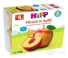 HiPP Příkrm BIO 100% Ovoce Jablka s broskvemi inov.2018 (od ukonč. 4. měsíce) 4x100 g (400 g)