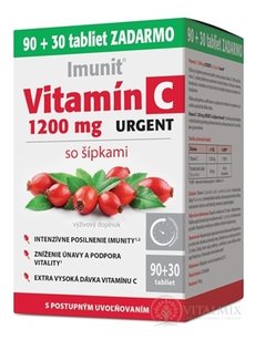 Imunit Vitamin C 1200 mg URGENT se šipkami tbl s postupným uvolňováním 90 + 30 zdarma (120 ks)