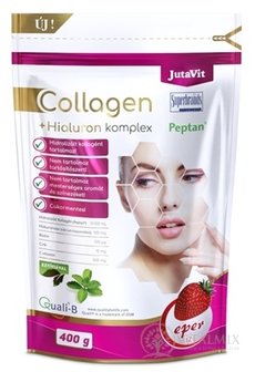 JutaVit Kolagen 10 g + Hyaluron komplex - Jahoda prášek (+ vitamín C, zinek a biotin) 1x400 g