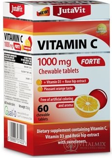 JutaVit Vitamin C 1000 mg FORTE žvýkací tablety, s vitamínem D3 a extraktem ze šípků, se sladidly, s příchutí pomeranče 1x60 ks