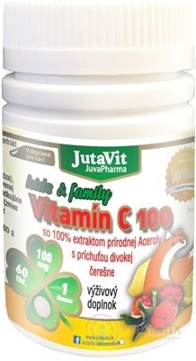 JutaVit Vitamin C 100 mg kids &amp; family tbl s extraktem Aceroly, s příchutí třešně 1x60 ks