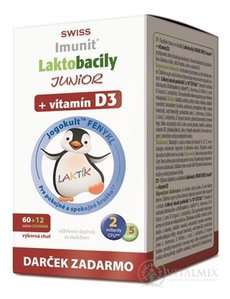 Laktobacily JUNIOR SWISS Imunit + vitamín D3 tbl 60+12 zdarma (72 ks)