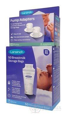 Lansinoh Sáčky na skladování mateřského mléka 50 ks + dárek (adaptér na odsávání do sáčků 2 ks) 1x1 set