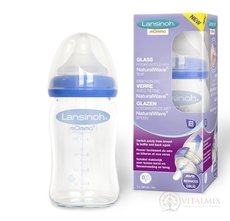 Lansinoh Skleněná kojenecká láhev s NaturalWave dudlíkem (pomalý průtok SF) 1x160 ml