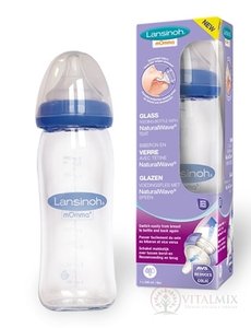 Lansinoh Skleněná kojenecká láhev s NaturalWave dudlíkem (střední průtok MF) 1x240 ml