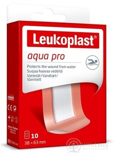 Leukoplast AQUA PRO náplast na rány, voděodolná, 38x63 mm (inov.2020 / 2021) 1x10 ks