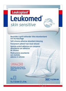 LEUKOPLAST LEUKOMED SKIN SENSITIVE textilní krytí s polštářkem, náplast sterilní, 5x7,2 cm, 1x5 ks