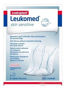 LEUKOPLAST LEUKOMED SKIN SENSITIVE textilní krytí s polštářkem, náplast sterilní, 8x10 cm, 1x5 ks
