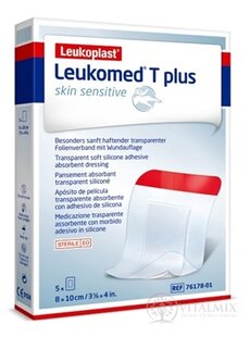 LEUKOPLAST LEUKOMED T PLUS SKIN SENSITIVE filmové krytí s polštářkem, sterilní, 8x10 cm, 1x5 ks
