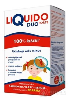 LiQuido DUO FORTE proti vším šampon 200 ml + (sérum 125ml + hřebínek + čepice) zdarma, 1x1 set