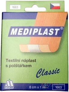 MEDIPLAST Textilní náplast 1663 Classic 8 cm x 1 m, s polštářkem, 1x1 ks