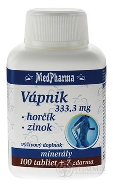MedPharma VÁPNÍK 333,3 mg + Hořčík + Zinek tbl 100 + 7 zdarma (107 ks)