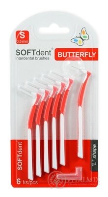 Mezizubní kartáčky SOFTdent Butterfly S 0,5 mm zahnuté, červené 1x6 ks