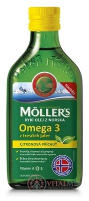 MOLLER&#39;S Omega 3 RYBÍ OLEJ Citrónová příchuť z jater tresek 1x250 ml