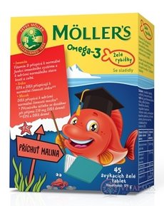 MOLLER&#39;S Omega 3 Želé rybičky žvýkací tablety, malinová příchuť 1x45 ks