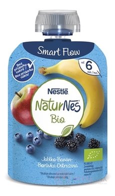 Nestlé Nature BIO Jablko Banán Čučoried. Ostružina kapsička, ovocná přesnídávka (od ukonč. 6. měsíce) 1x90 g