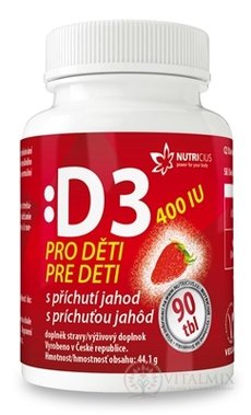 NUTRICIUS Vitamin D3 pro děti 400 IU s příchutí jahod tbl 1x90 ks
