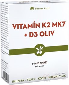 Pharma Activ Vitamin K2 MK7 + D3 OLIV cps 60+15 navíc (75 ks)