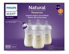 AVENT LÁHVE Natural Response 260 ml průhledná, dudlík pro podporu rytmu pití (1m+) 1x3 ks