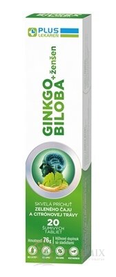 PLUS LÉKÁRNA GINKGO BILOBA + ženšen šumivé tbl, s příchutí zeleného čaje a citrónové trávy 1x20 ks