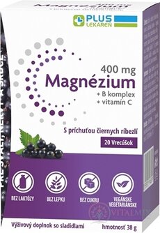 PLUS LÉKÁRNA Magnézium 400 mg+B komplex+vitamín C sáčky s příchutí černého rybízu 1x20 ks