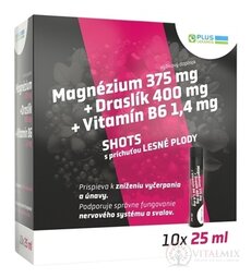 PLUS LÉKÁRNA Magnézium +Draslík +Vitamin B6 SHOTS ampule, s příchutí lesní plody 10x25 ml