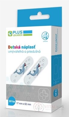 PLUS LÉKÁRNA Náplast dětská jemná, prodyšná, omyvatelná, 17 x 62 mm, 1x10 ks