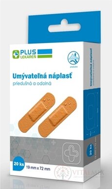 PLUS LÉKÁRNA Náplast omyvatelná prodyšná a odolná, 19 x 72 mm, 1x20 ks