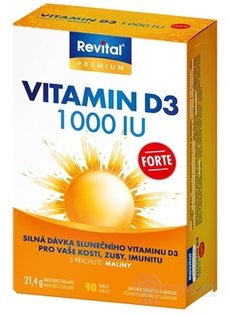 Revital Vitamin D3 FORTE 1 000 IU tbl s příchutí maliny 1x90 ks