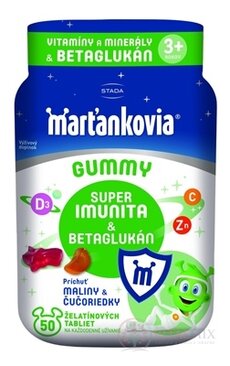 STADA Marťánci GUMMY Super Imunita &amp; Betaglukan želatinové tablety, příchuť malina a borůvka 1x50 ks