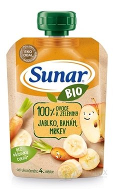 Sunar BIO Kapsička Jablko, banán, mrkev 100% ovoce a zeleniny (od ukonč. 4. měsíce) 1x100 g