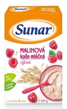 Sunar MALINOVÁ kaše mléčná rýžová (od ukonč. 4. měsíce) 1x225 g