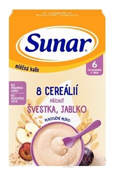 Sunar mléčná KAŠE 8 CEREÁLIÍ příchuť švestka, jablko (od ukonč. 6. měsíce) 1x210 g