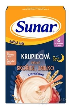 Sunar mléčná KAŠE KRUPICOVÁ Na dobrou noc příchuť skořice, jablko (od ukonč. 6. měsíce) 1x210 g