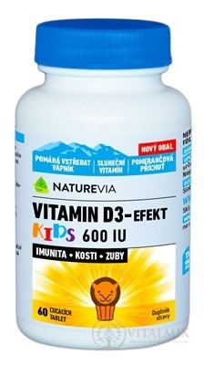 SWISS NATUREVIA VITAMIN D3-EFEKT KIDS 600 IU cucavé pastilky s pomerančovou příchutí 1x60 ks