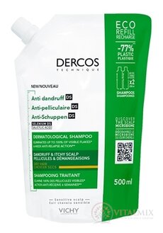 VICHY DERCOS ANTI-DANDRUFF DS DRY šampon proti lupům, suché vlasy, náplň v ekologickém balení 1x500 ml