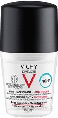 VICHY HOMME DEO ROLL-ON proti skvrnám 48H antiperspirant na citlivou pokožku 1x50 ml