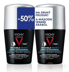 VICHY HOMME INVISIBLE RESIST DETRANSPIRANT 72H DUO detranspirant proti zápachu, roll-on (-50% na druhý produkt) 2x50 ml, 1x1 set