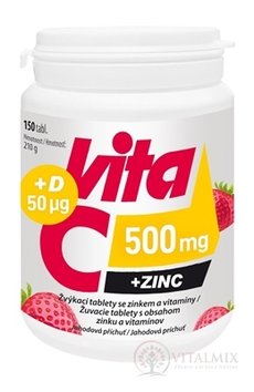 Vitabalans Vita C 500 mg + ZINC + D 50 µg žvýkací tablety s jahodovou příchutí 1x150 ks