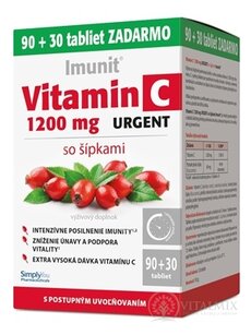 Imunit Vitamin C 1200 mg URGENT se šipkami tbl s postupným uvolňováním 90 + 30 zdarma (120 ks)