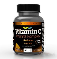 Vitamin C 500 mg Imunita komplex SALUTEM cucavé tablety s kurkumou a zázvorem, pomerančová příchuť 1x60 ks